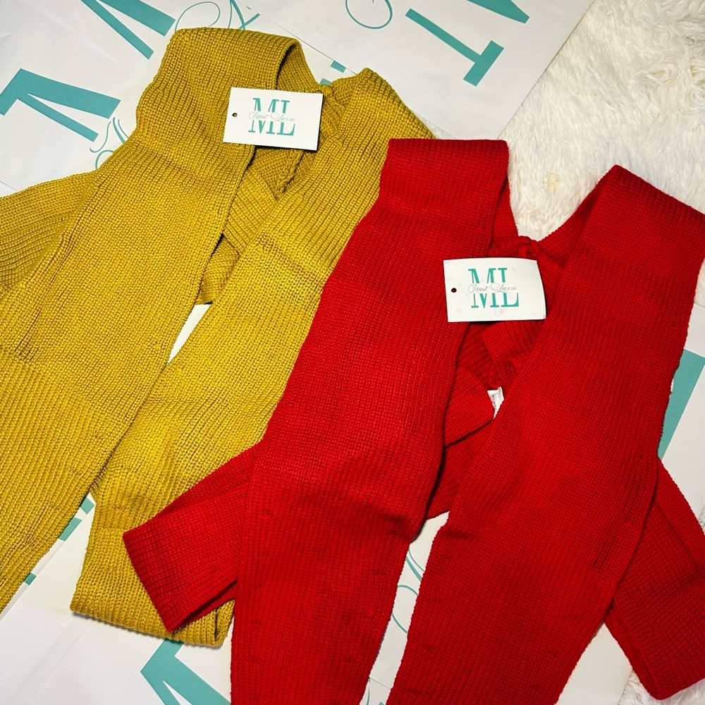 Women’s wrap tops Tan,gold& Red Knit